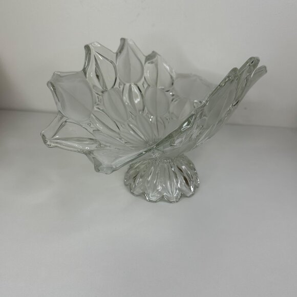 Vintage Clear/Frosted Flower Petal Fruit Bowl Basket with Foot Pedestal 13"x7" - Picture 3 of 13